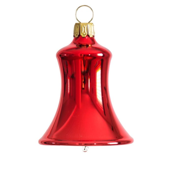 Mundblæste Juleklokker i julens røde farve med blank overflade i glas fra Glasbläserei Thüringer Weihnacht.