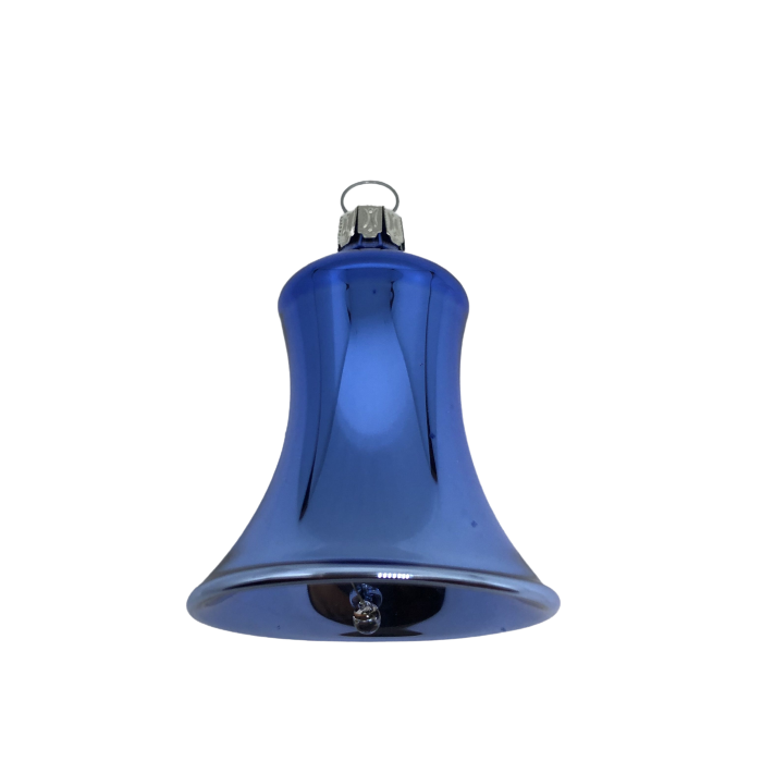 Mundblæste Juleklokker i smuk blå farve med blank overflade i glas fra Glasbläserei Thüringer Weihnachten.