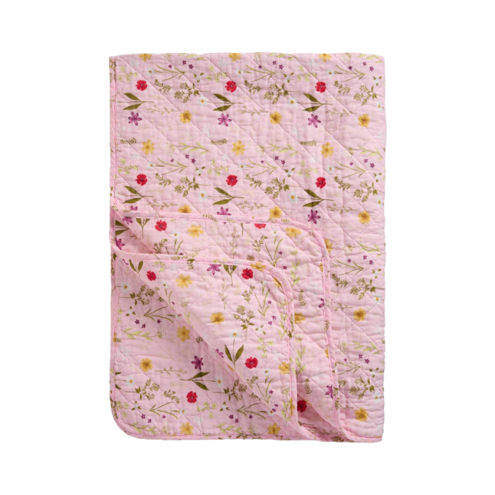 Quilt rosa med havens blomster