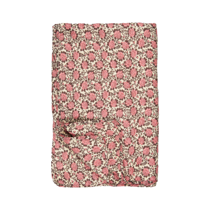 Quiltet vattæppe fra Ib Laursen i naturfarvet bomuld med retroblomster