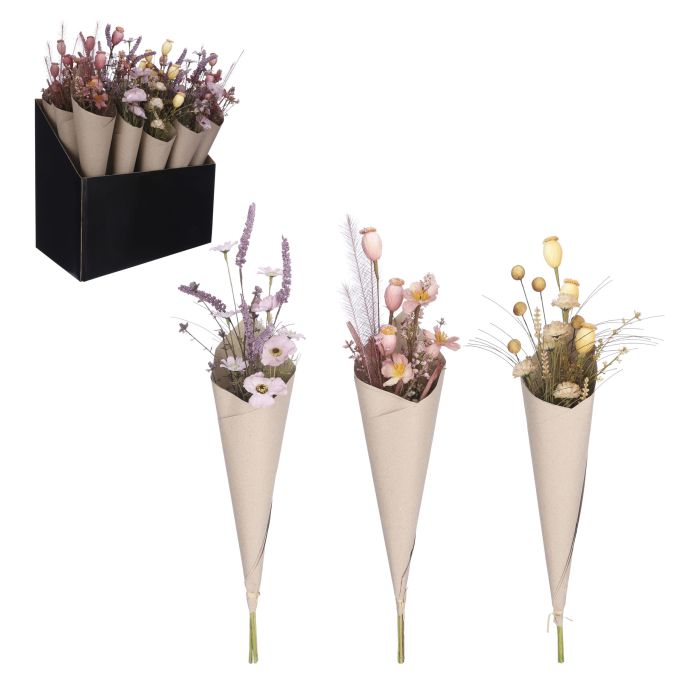 Blomsterbuket i tørret look - gul 60 cm