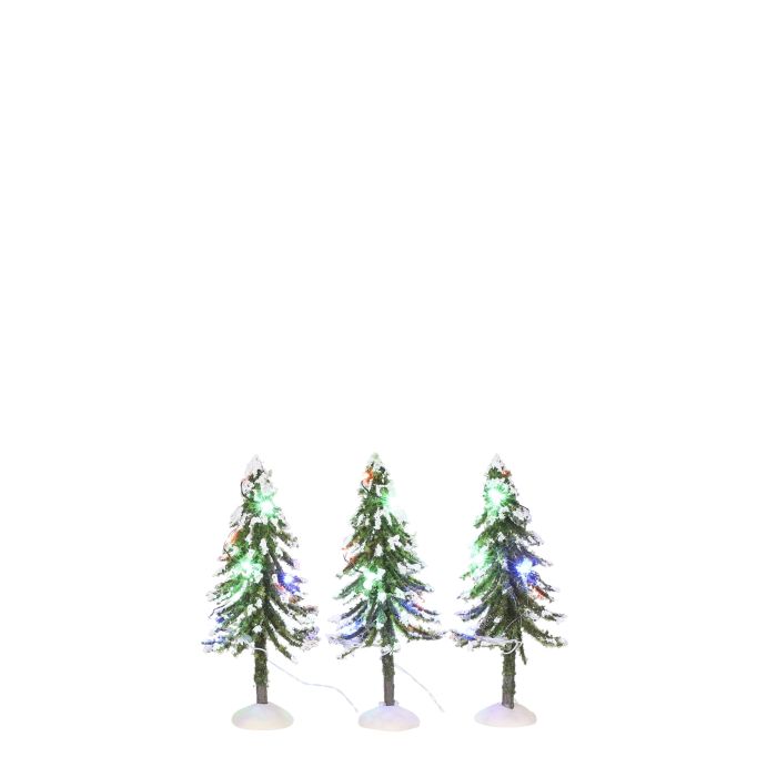 Sneklædte træer med multifarvet lys