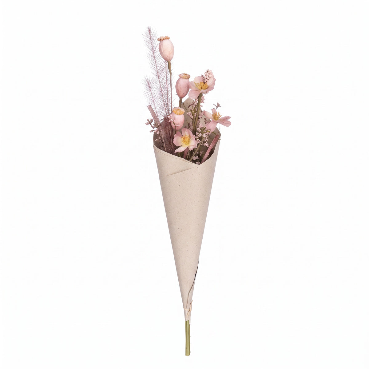 Blomsterbuket i tørret look - lyserød 60 cm