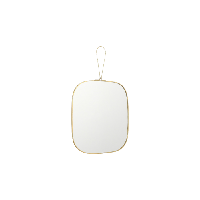 Spejl (20x32 cm) med guldfarvet kant og strop til ophæng