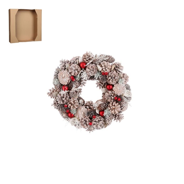 Krans med hvide kogler 34 cm i diameter