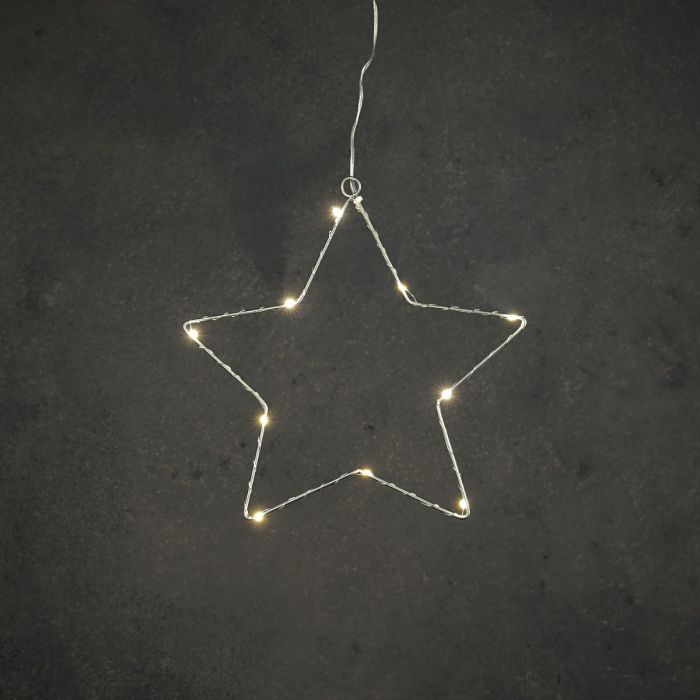 Sølvfarvet stjerne med lys 25 cm i dia