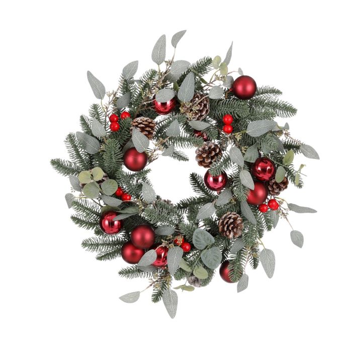 Benton krans med røde julekugler 50 cm i dia