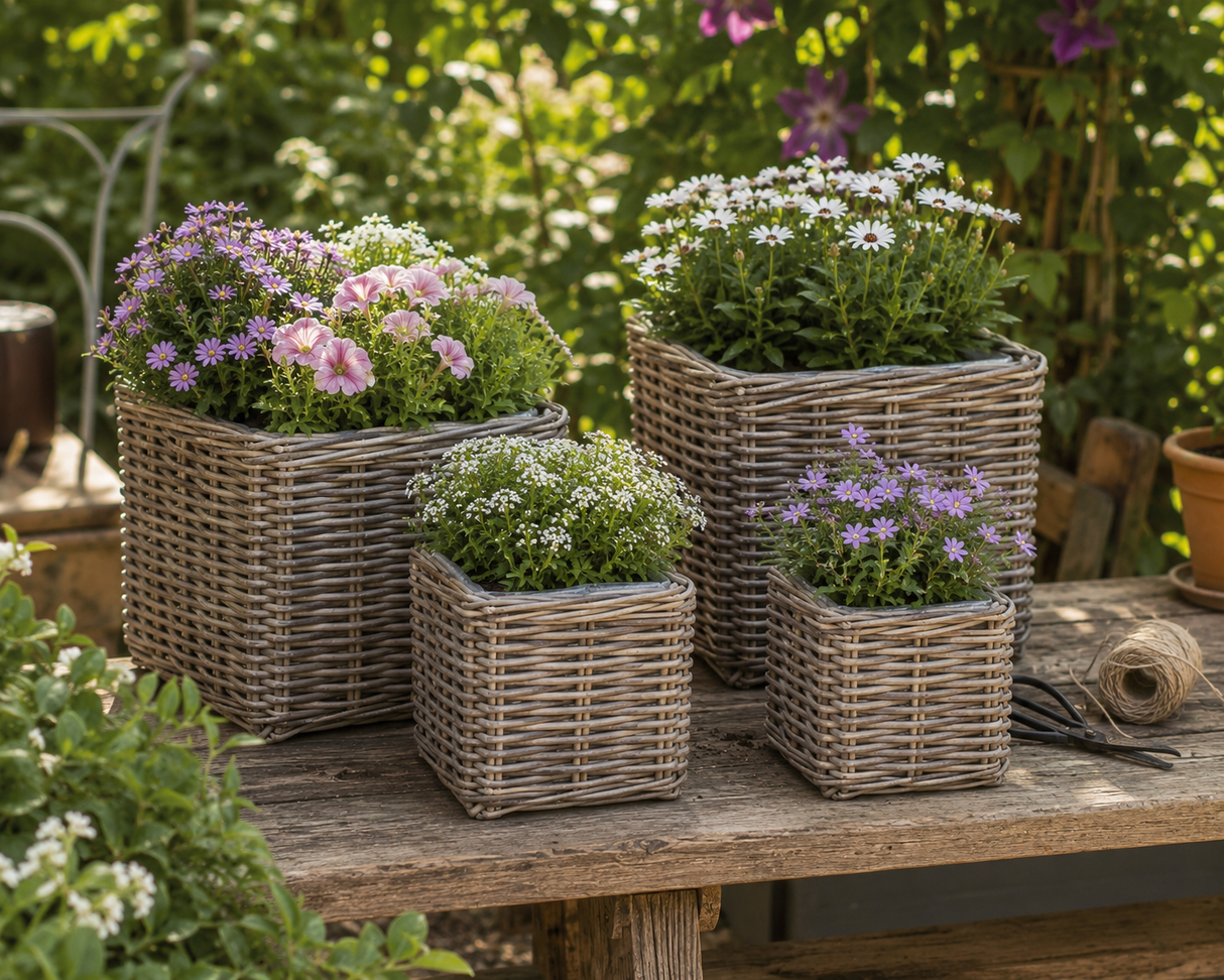 Marcia kurvesæt med sommerblomster i