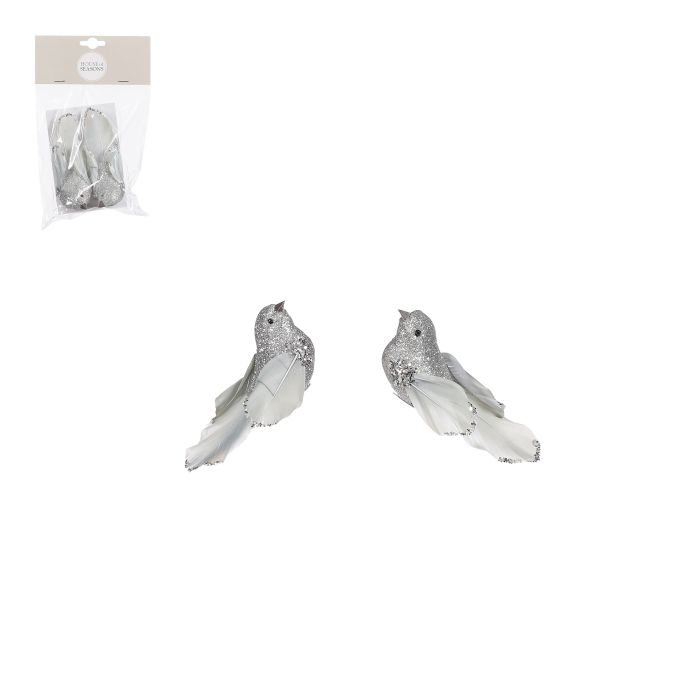 Fugle på klips sølvfarvede 2-pak
