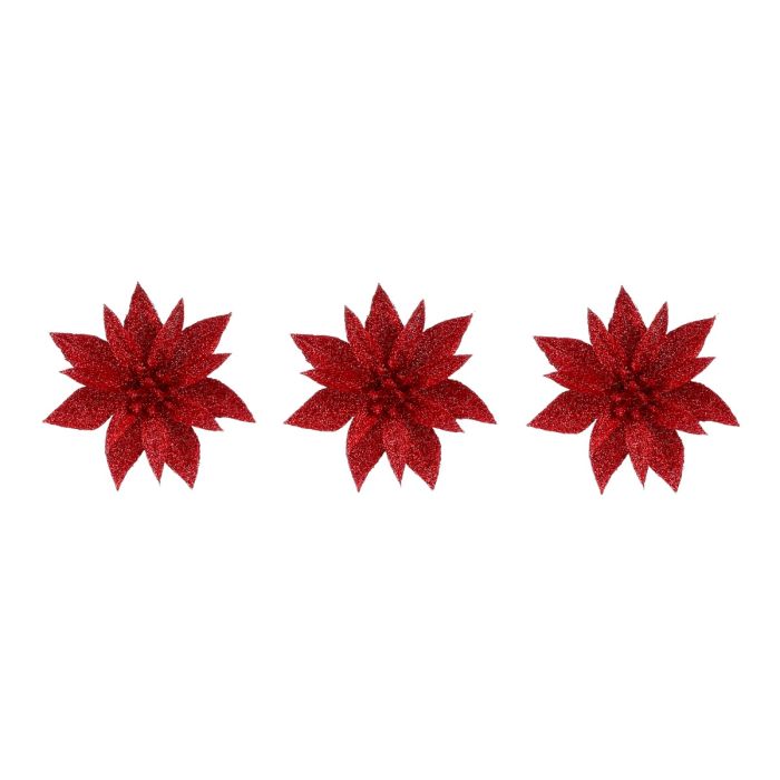 Julestjerner med klips og glimmer 3-pak rød