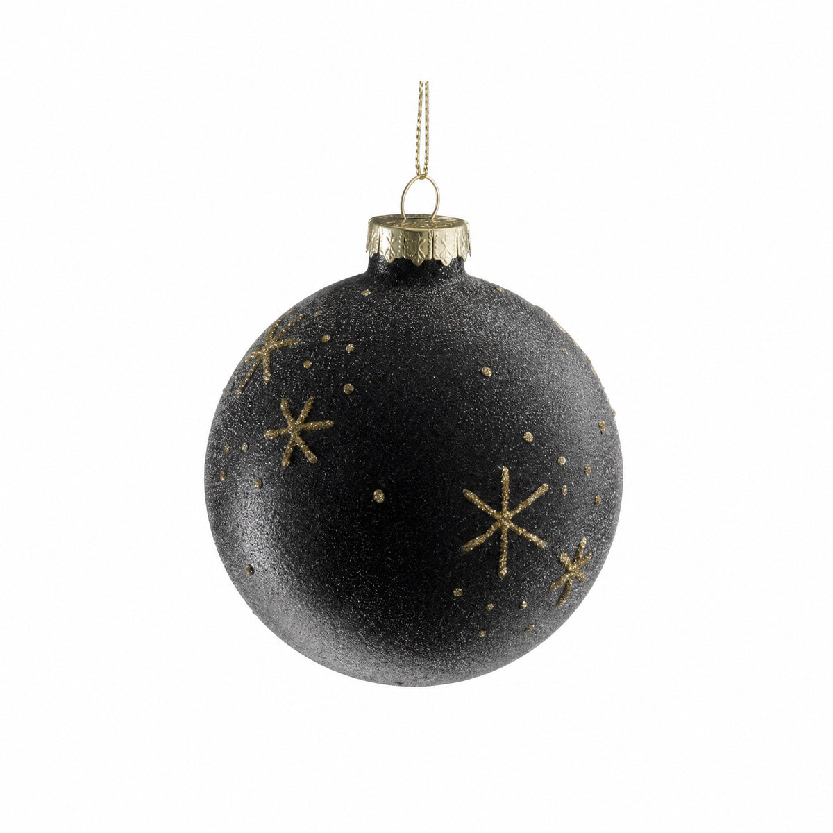 Julekugle med guldglimmer snefnug 8 cm i dia
