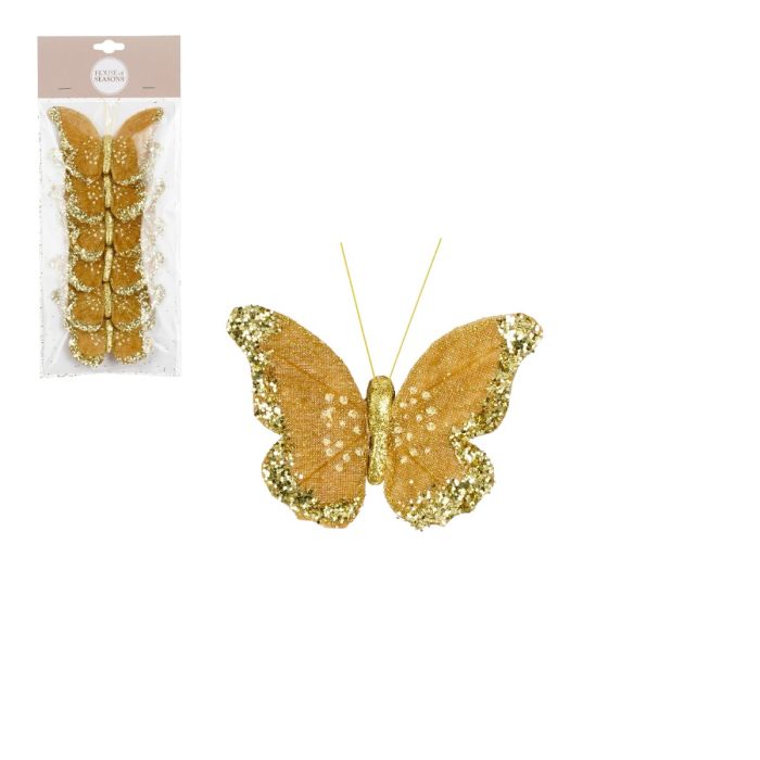 Sommerfugle med klips mørk guld 6-pak