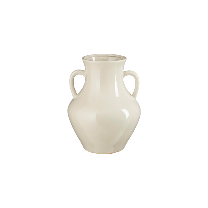 Marian krukke med 2 ører i hvid glaseret keramik