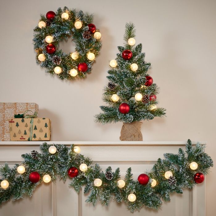 Kaprun granguirlande med pynt og lys 270 cm lang