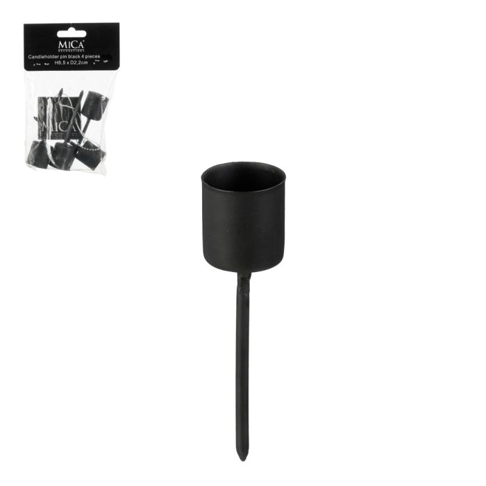 Lysholdere med spyd sort 4-pak