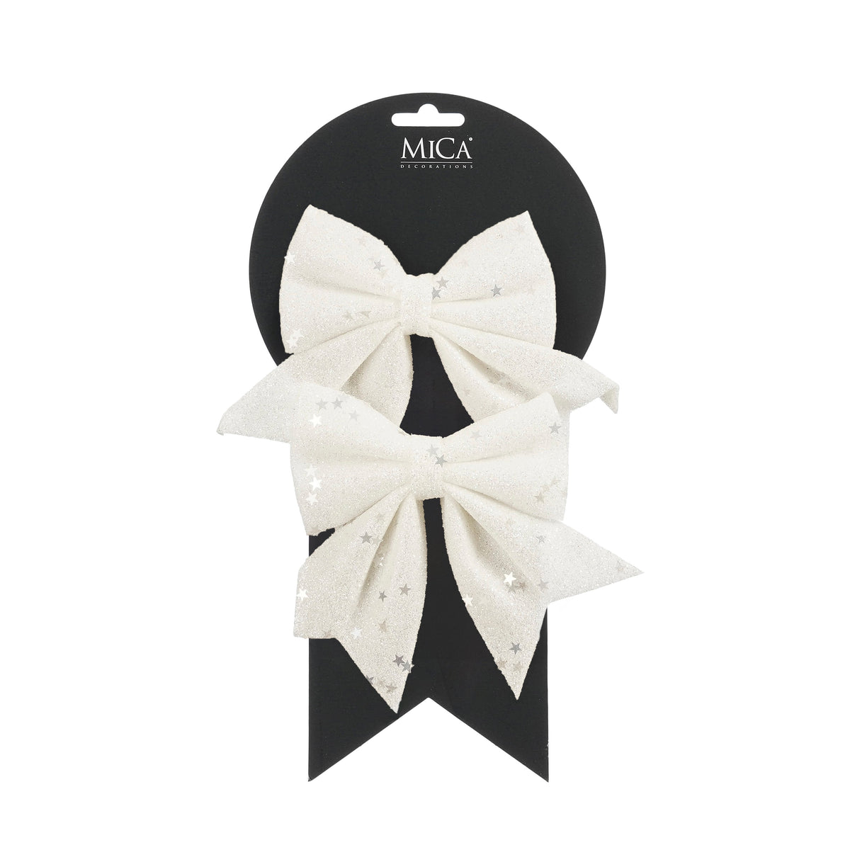Sløjfer hvide glitter 12 cm brede 2-pak til dekoration