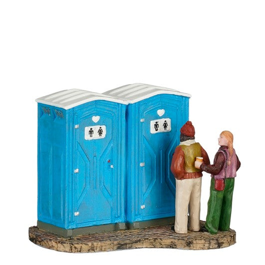 To blå festivaltoiletter i miNIatureudgave fra Luville til Juleby