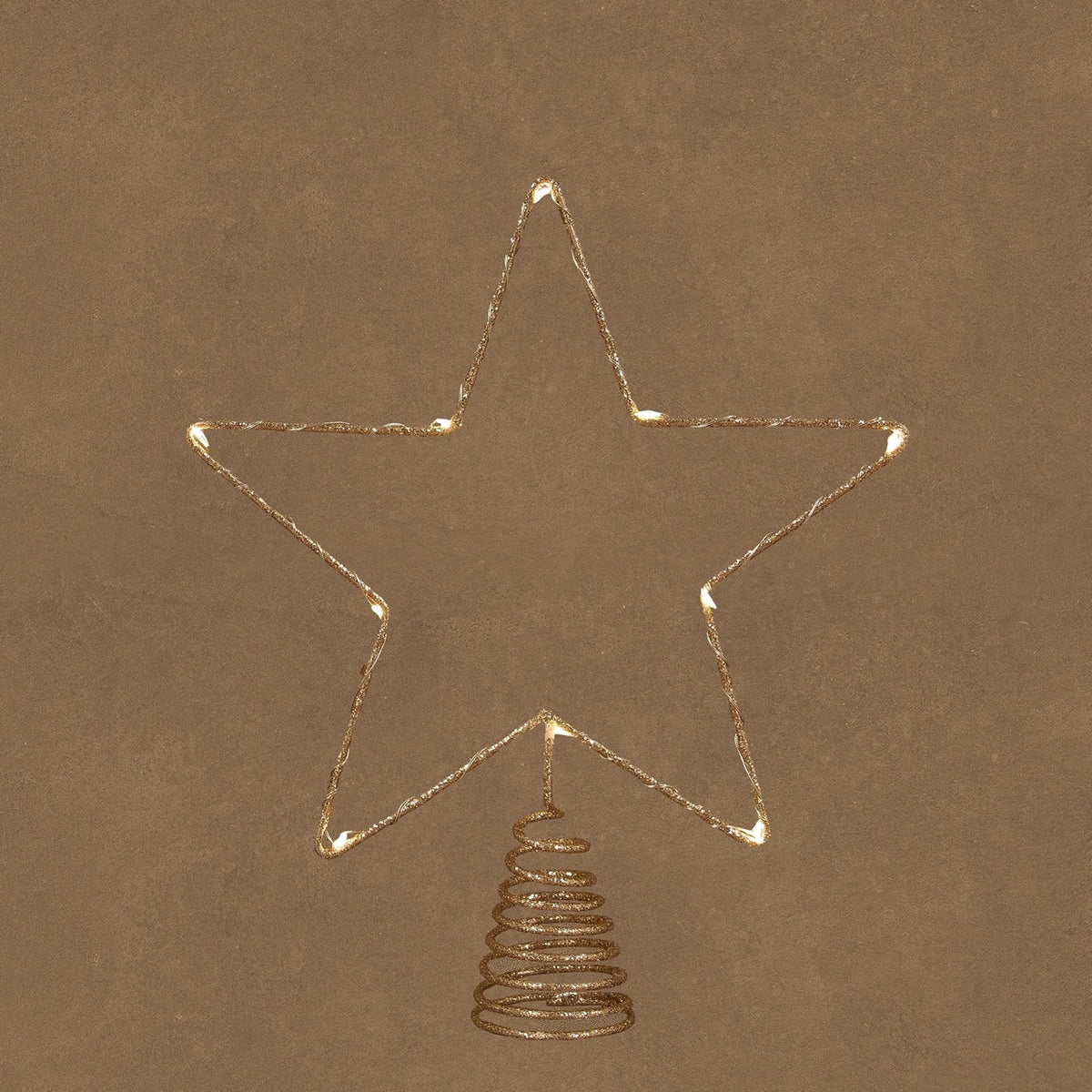 Topstjerne med lys i champagnefarvet metal 27 cm høj fra Luca Lighting
