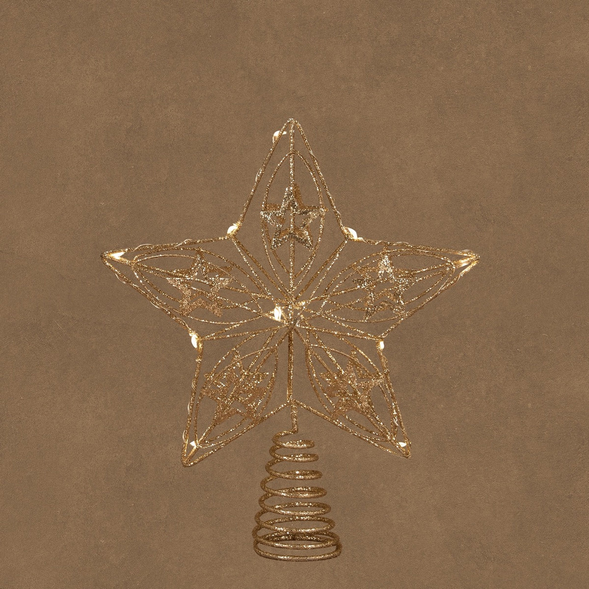 Topstjerne med lys i champagnefarvet metal 25 cm høj fra Luca Lighting