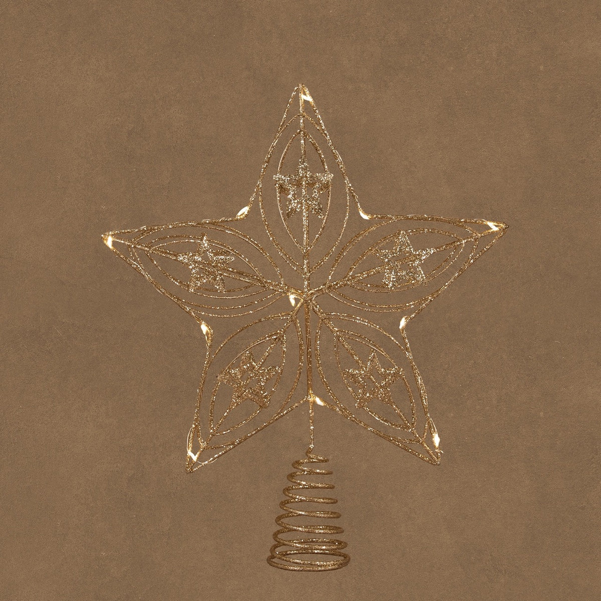 Topstjerne med lys i champagnefarvet metal 30 cm høj fra Luca Lighting