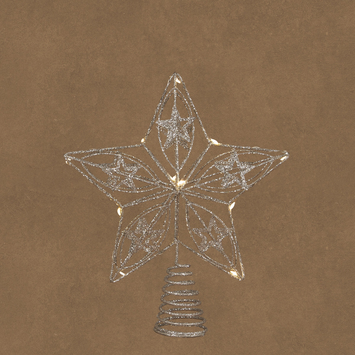 Topstjerne med lys i sølvfarvet metal 25 cm høj fra Luca Lighting