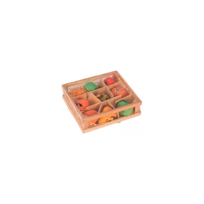 Små græskar i trækasse