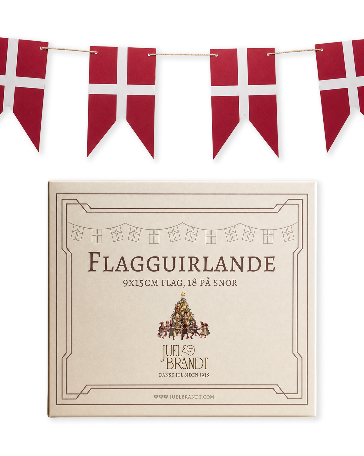 Flagguirlande med 18 Dannebrogsflag fra Juel & Brandt
