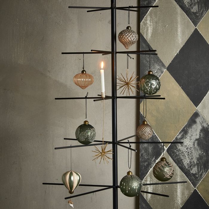 Julekugle med rudemønster grøn/hvid