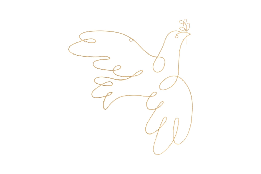 Vægdekoration fugl med kvist i næb i guldfarvet metal fra Speedtsberg