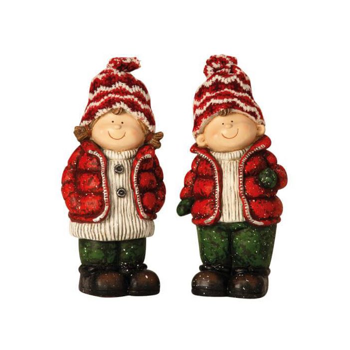 Vinterbørn med strikkede huer 40 cm høje
