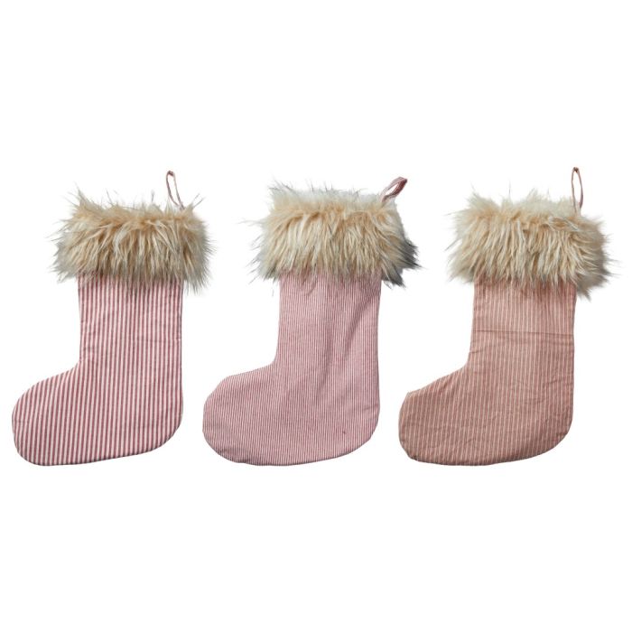 Stribet julesok med kunstig pelskant