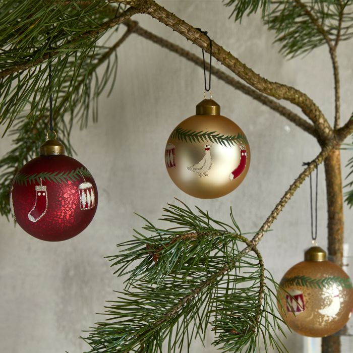 Julekugle med julemotiver rød