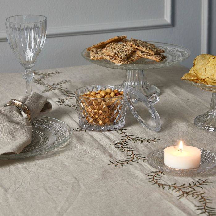 Juledug 140 cm x 240 cm hørfarvet med broderi