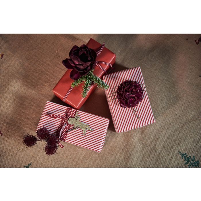 Gavepapir med røde og hvide striber 5 m