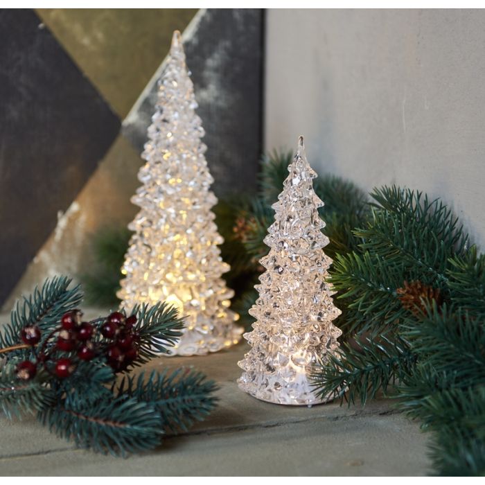 Juletræ i akryl med lys 24 cm højt