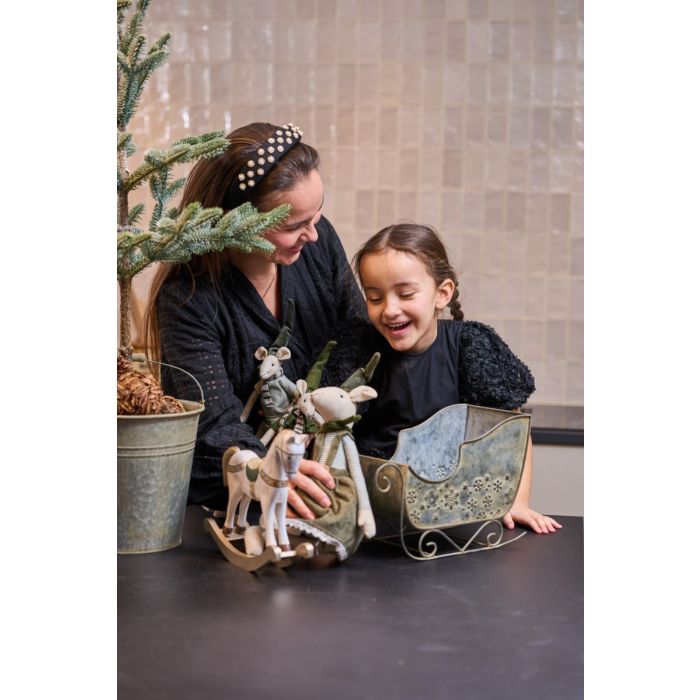 Gyngehest i træ 22 cm høj offwhite /grøn