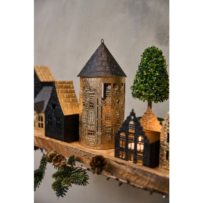 Lyshus i metal sort/guld