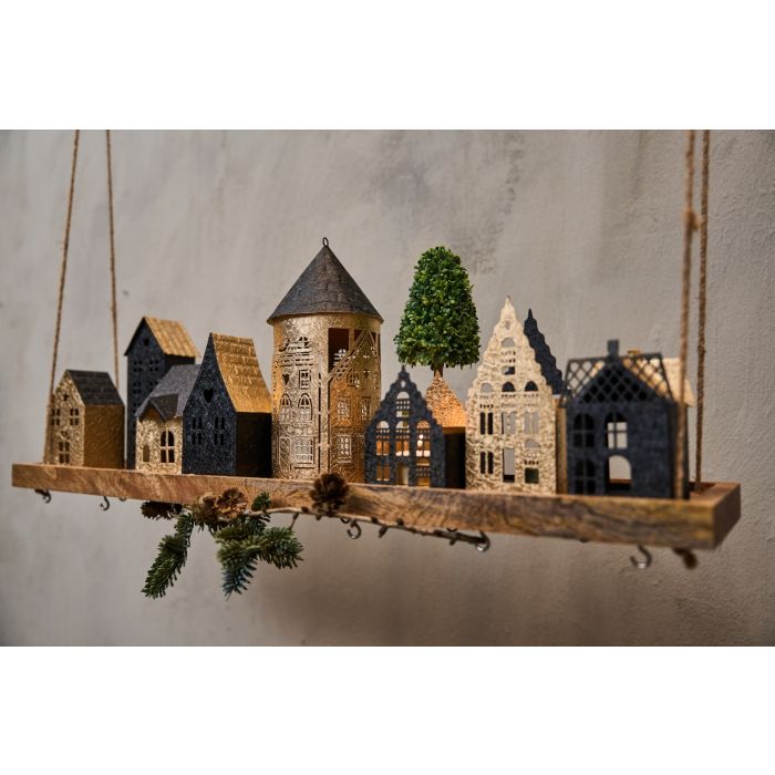 Lyshus i metal sort/guld 18 cm højt