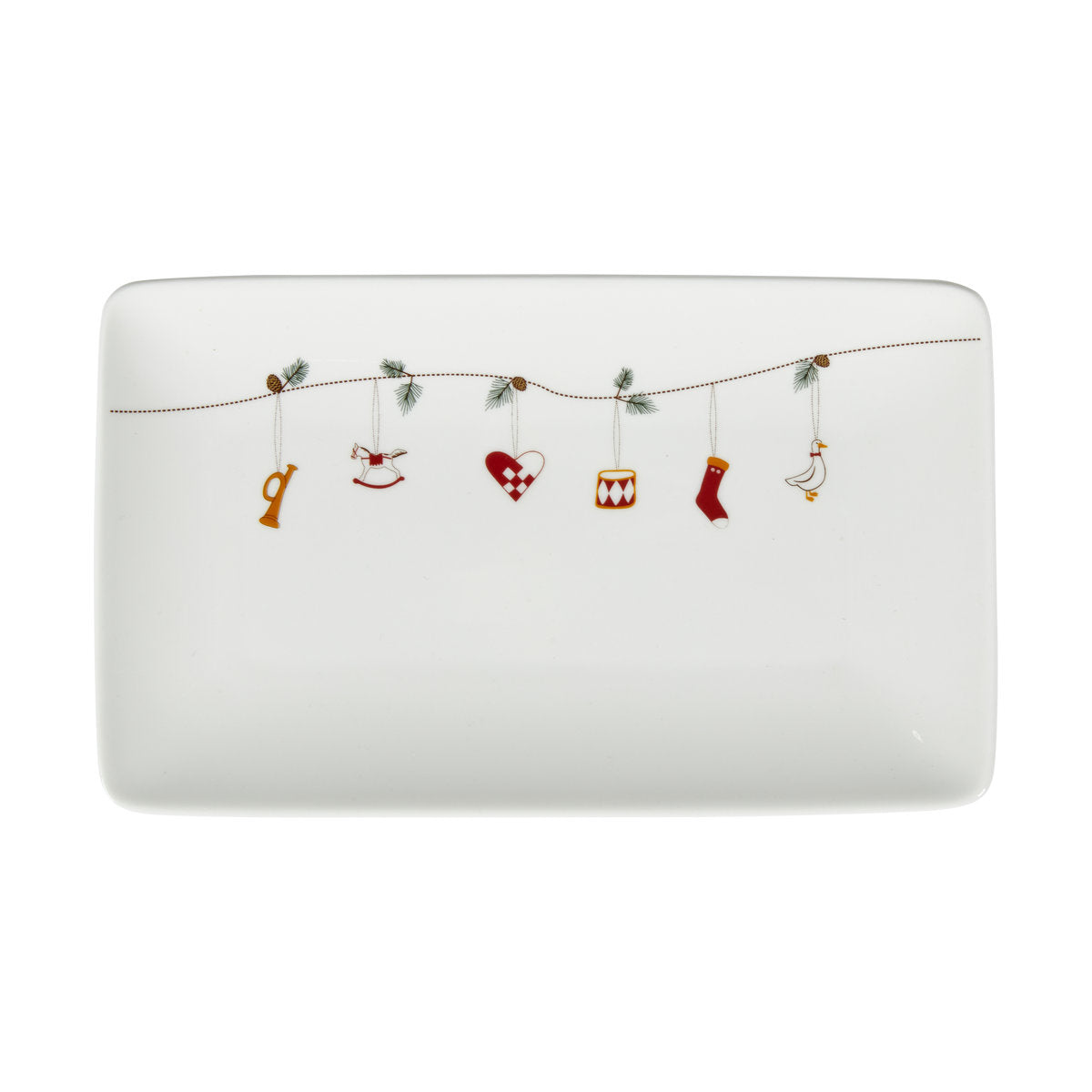 Rektangulært fad i porcelæn med juleguirlande fra Speedtsberg