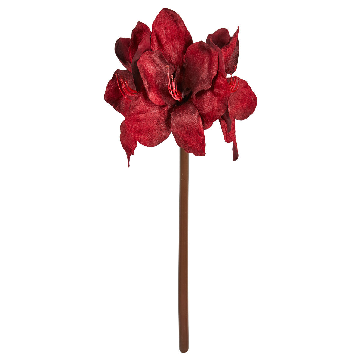Kunstig amaryllis stilk med vinrøde blomster 53 cm lang fra Speedtsberg