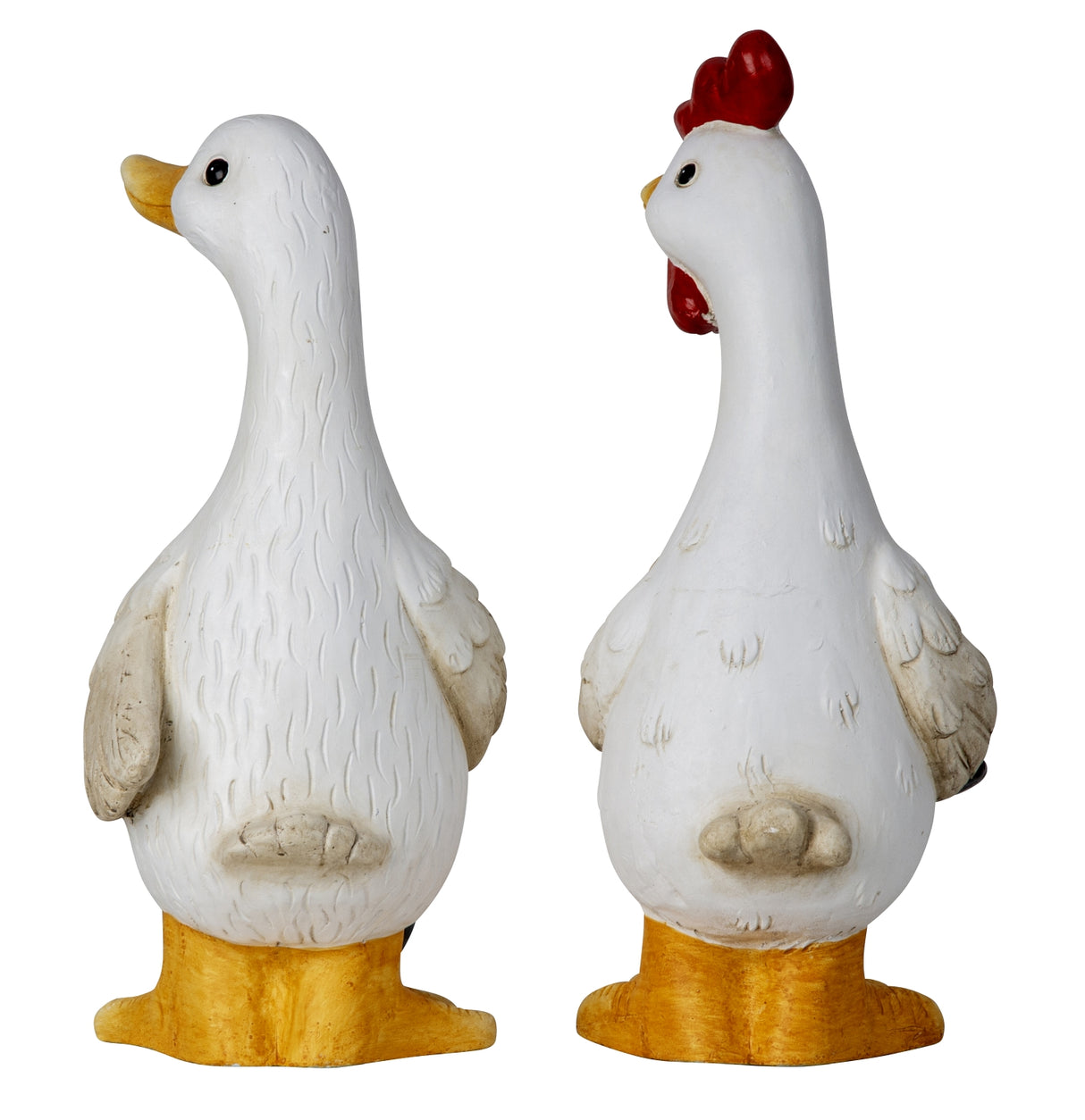 Gås og høne figurer i keramik set bag fra