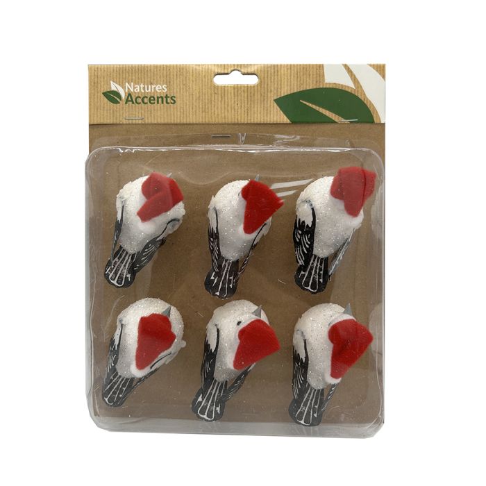 Julefugle med klips rød og hvid 6-pak