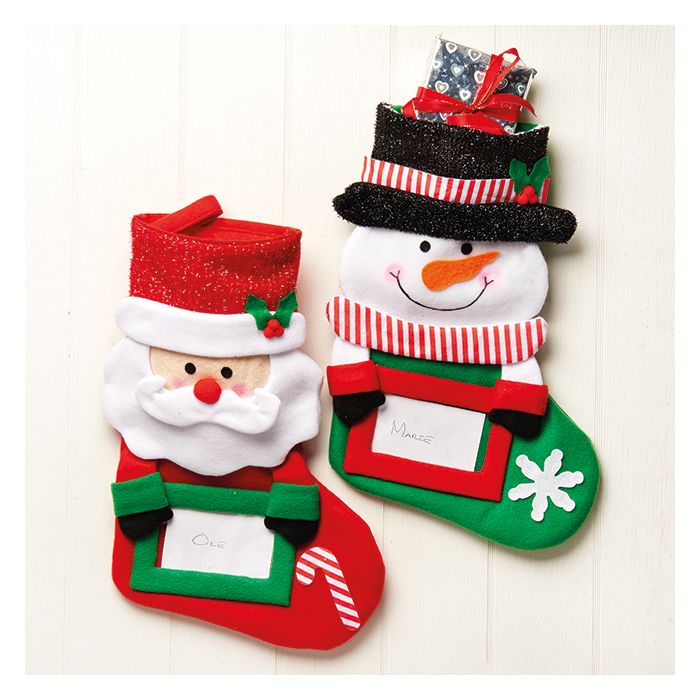 Julesok i stof med snemand eller julemand