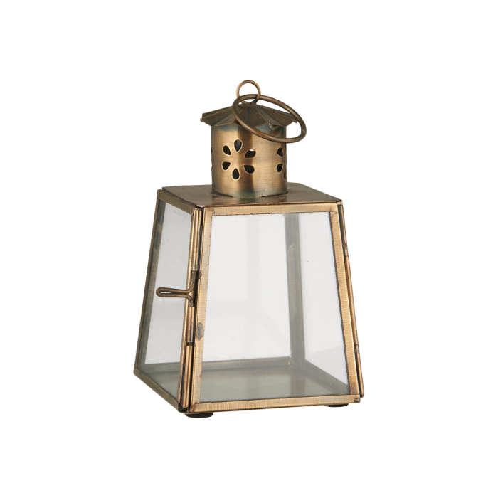 Ib Laursen guldfarvet mini lanterne 12 cm med blomstermønster