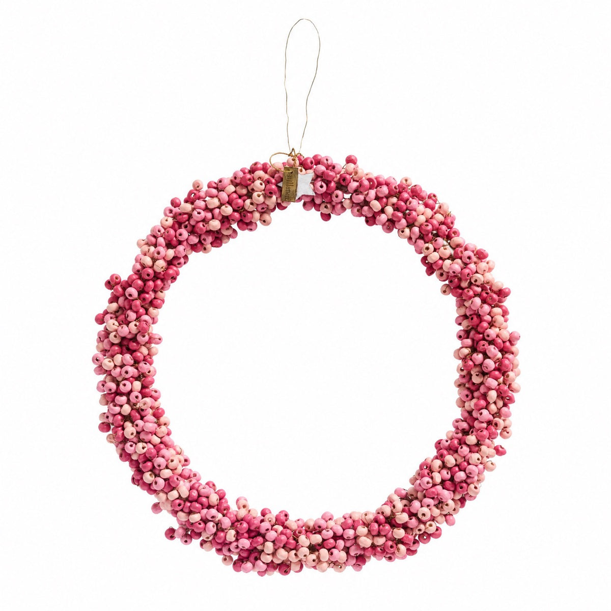Håndlavet krans m/træperler 22 cm i dia i rosa