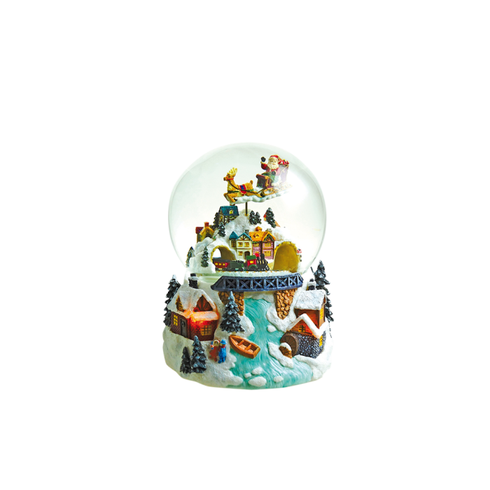 Snekugle med julemand i kane og tog