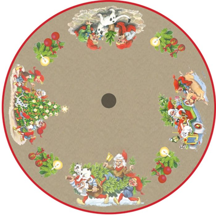 Juletræstæppe med nisser og gran 135 cm i dia