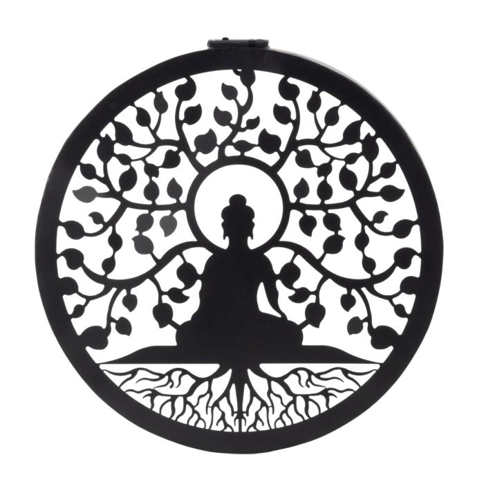 Vægdekoration med Buddha og solcelledrevne LED-lys