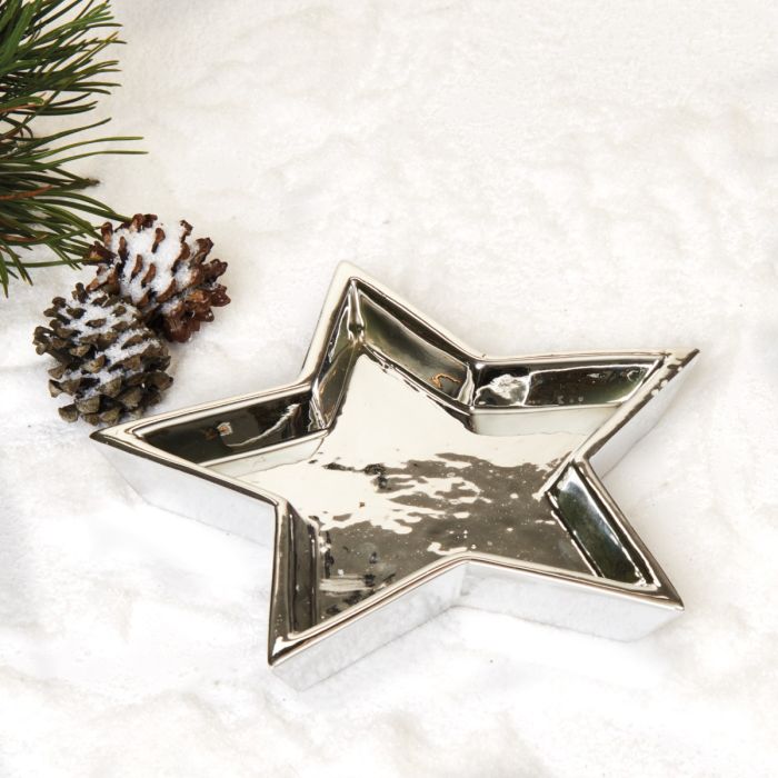 Stjerneformet fad sølvfarvet