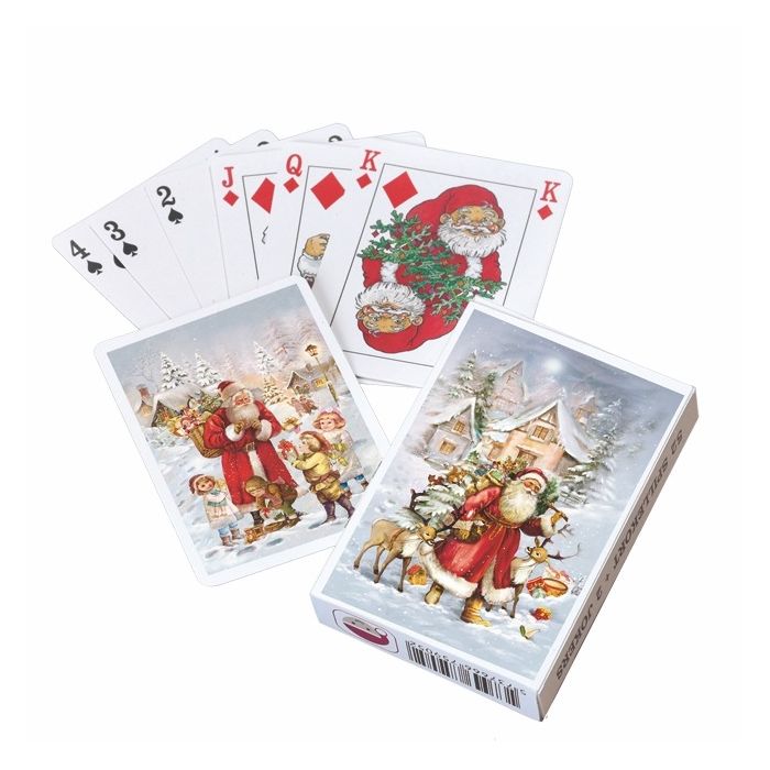 Kortspil med klassisk julemotiv og nisser på billedkortene.